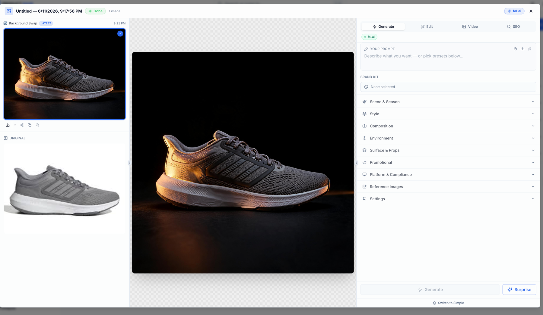 Image Studio — AI product image editing with before and after
