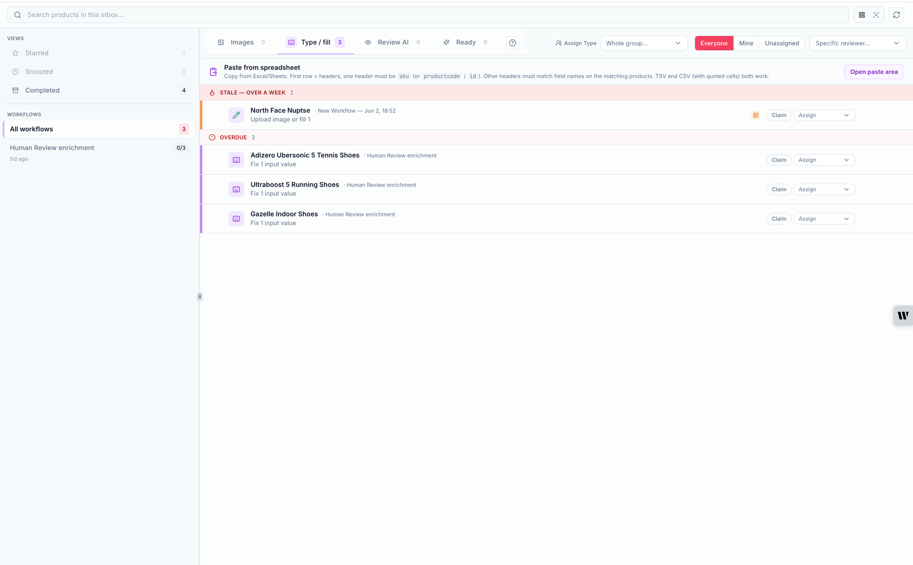 Review Inbox — human review queue